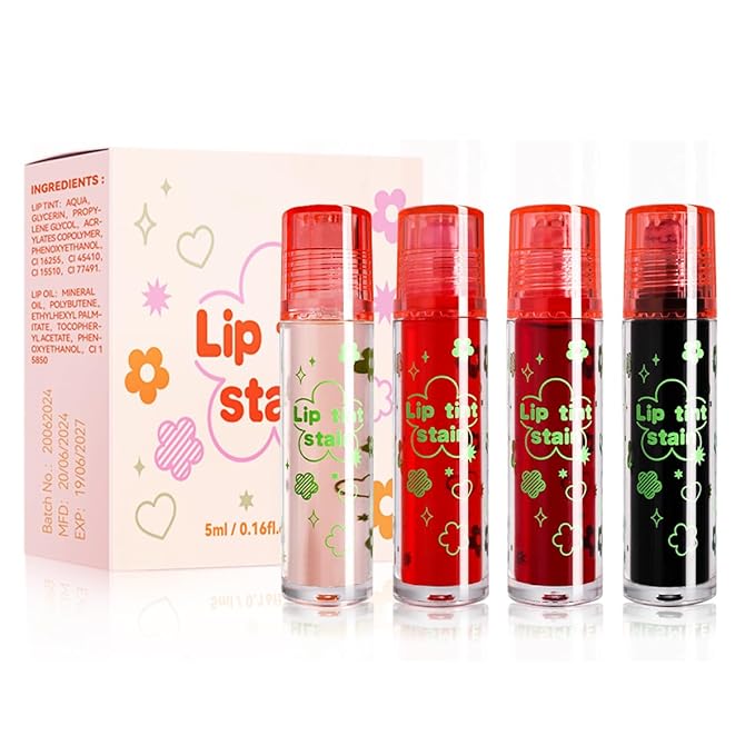 4 Pcs Roll-on Lip Gloss Set, Clear Lip Gloss Crystal Jelly Liquid Lipstick, Plumping Lip Oil, Long Lasting Hydrating & Moisturizing Lip Gloss (Set B, 0.16 Oz/Pcs)