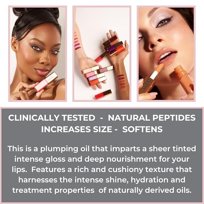 Rinna Beauty Larger Than Life Lip Plumping Oil Gloss with Plumping Peptide, Sunset