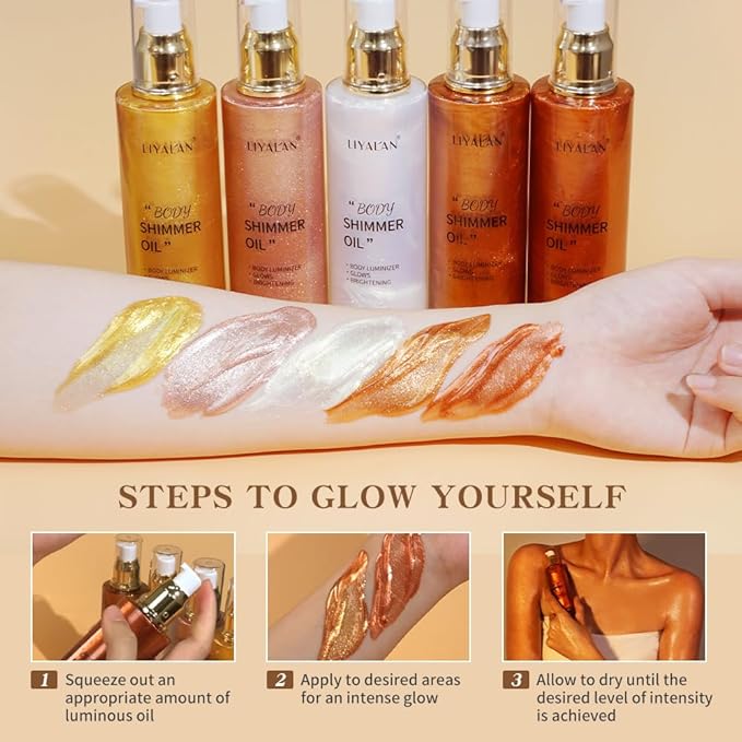 Liyalan Shimmer Body Oil Golden Brown 5 Color Fl Oz/#04)