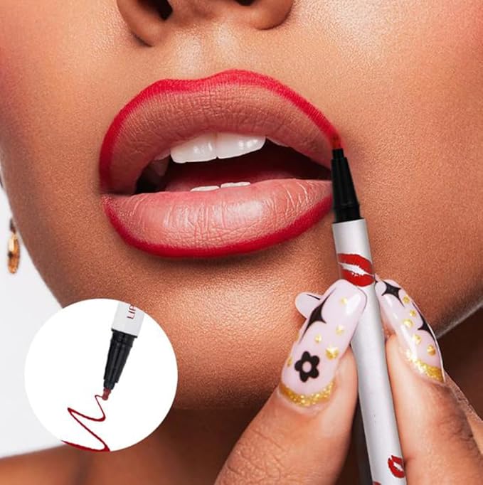 Longwear Liquid Lip Liner, Matte Lip Tint Stain Marker Pen, 2 in1 Liquid Lipstick & Lip Liner Pencil, Long Lasting Waterproof Lip gloss for Women, Fuller Lips Makeup (01+02)