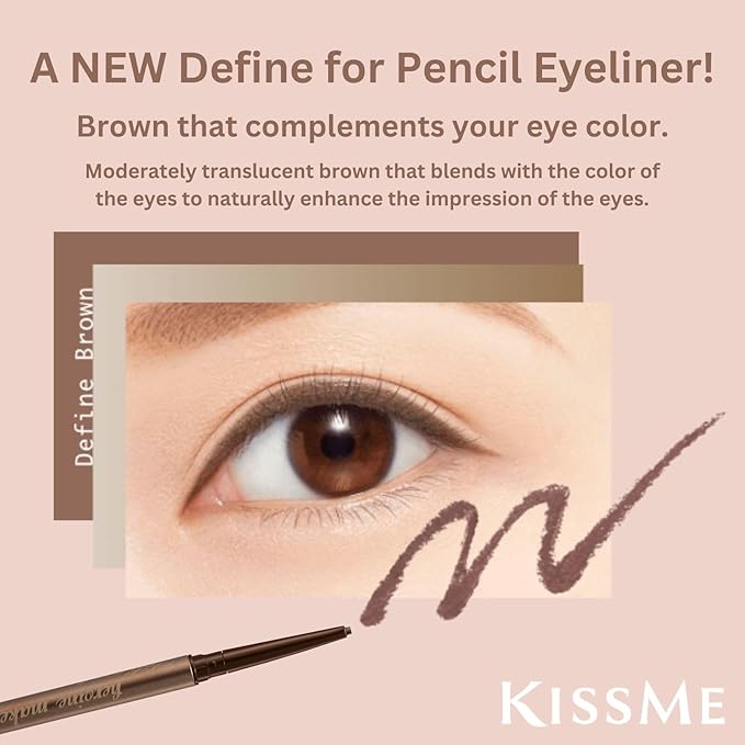 Heroine Make by KISSME Soft Define Waterproof Cream Pencil Eyeliner, Long-Lasting Natural Shades, 0.1g Punched Oval Core, 01 Natural Brown, 0.01oz