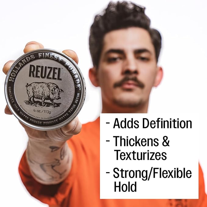 REUZEL Concrete Matte Pomade, Strong All Day Hold, Water Soluble Styling, No Shine and Flake Free, Easy To Wash Out, For All Hairstyles, 1.3 oz