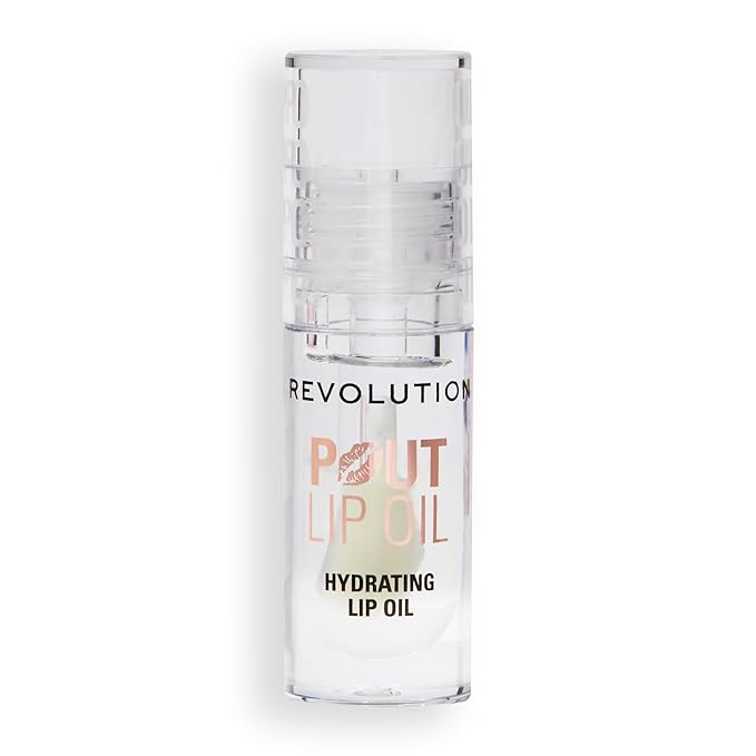 Revolution, Pout Lip Oil, Nourishing Tinted Lip Oil, High Shine, Non-Sticky Finish, Vegan & Cruelty-Free, Lychee Clear, 0.13 oz