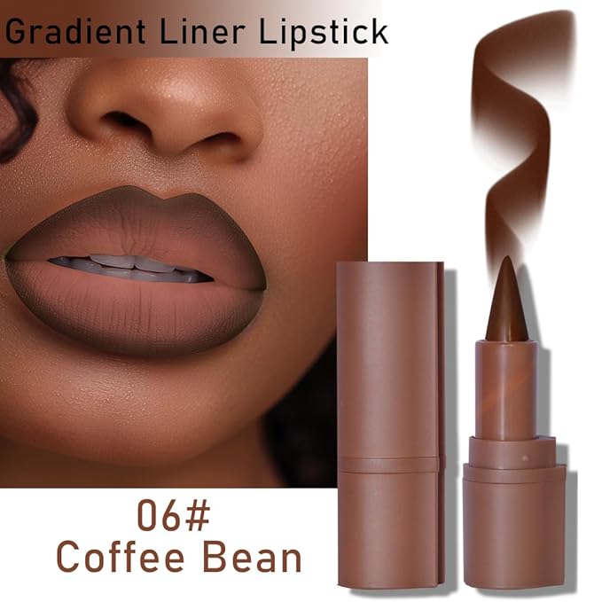 6PCS 2-in-1 Gradient Lip Liner and Lipstick Lip Combo Set - Achieve Flawless Contour and Gradual Ombre Effect with Easy-to-Use Crayon Form and Cone Tip, Dark Brown Black Lip Liner Set