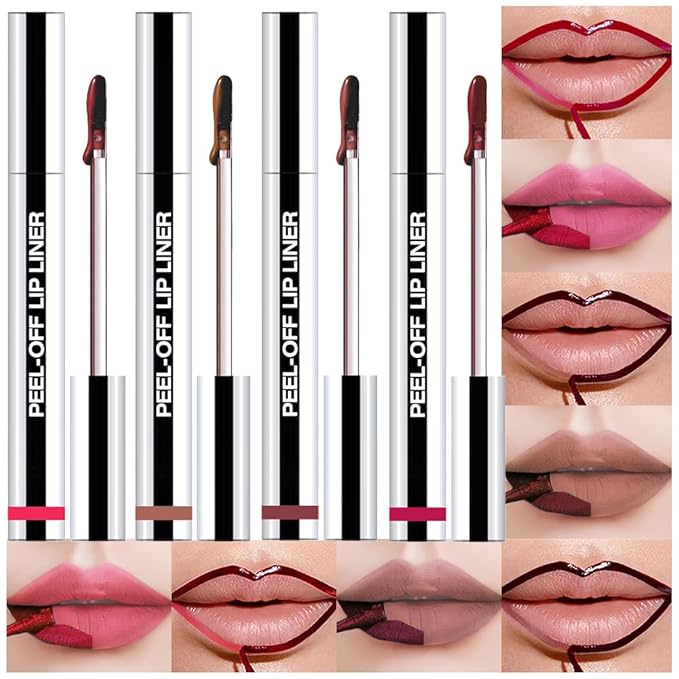 4 Pcs Matte Liquid Lip Stain Peel Off Lip Liner, Long Lasting Lip Tattoo, Waterproof & Transfer-Proof Lip Liner Peel Off Lip Gloss for All Skin Types.#00+#02+#03+#06