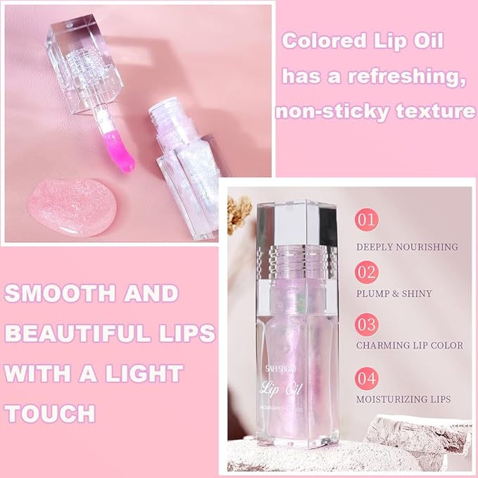 2PCS Magic Color Changing Lip Oil, Big Brush Color Changing Lip Oil, Lip Oil Color Changing, Warm Change Hydrating Color Changing Lip Gloss, Lip Changing Oil Long Lasting Shimmery Fresh Texture