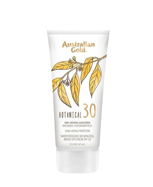 Australian Gold Botanical SPF 30 Mineral Sunscreen Lotion, Non-Chemical Sunblock with Titanium Dioxide & Zinc Oxide, Native-Australian Ingredients, Water-Resistant, Citrus Oasis Fragrance, 5 Oz