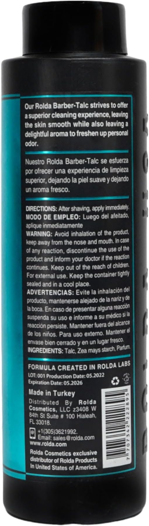 Rolda Men's Barber Talc Powder - White Talcum Prevent Irritation