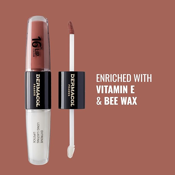 Dermacol NEW 16-Hour Lip Colour, Highly Pigmented Glossy Lip Stain, Two-Phase Lip Plumper Gloss, Kissproof Lip Makeup Products with Matte and Glitter Finish, n.31