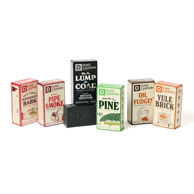 Duke Cannon Supply Co. Big Brick of Soap Bar Holiday Soap Gift Set - Lump of Coal, Illegally Cut Pine, OH Fudge, Santa's Pipe Smoke, Peppermint Bark & Yule Brick, 10 oz. (6 Pack)