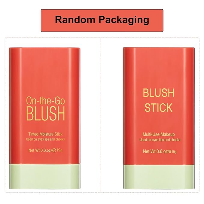 Multi-Use Makeup Blush Stick,Beauty Solid Moisturizer Stick,Waterproof Natural Cheek(3#coral orange)