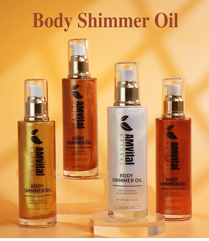 Shimmer Body Oil Golden Brown, Illuminator Highlighter for Body