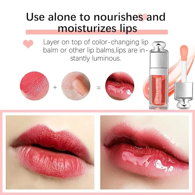 GECOMO Moisturizing Lip Oil,No-Sticky Lip Gloss Lip Balm Lip Care,Fruit Flavoured Lip Oil For Dry Lip's Moisturizing Hydrating And Nourishing (004#CORAL) 0.2 OZ
