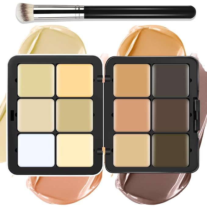 12 Colors Cream [Contour Concealer Foundation] Makeup Palette for Cheeks - All in One Makeup Palette Kit with Brush, Natural Matte Long Wearing, Waterproof Blendable Face Make Up Pallete (#03)