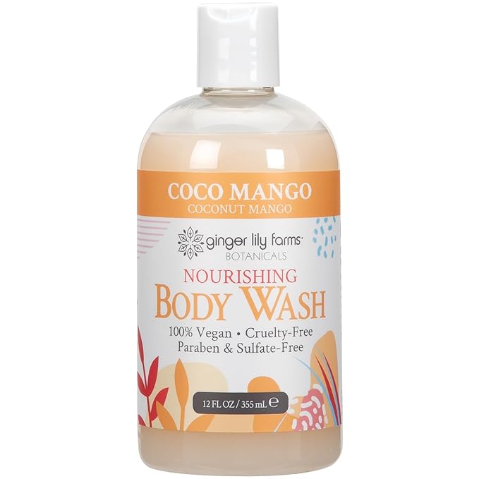 Ginger Lily Farms Botanicals Nourishing Body Wash, Coco Mango, 100% Vegan & Cruelty-Free, Coconut Mango Scent, 12 Fl Oz (Pack of 6)