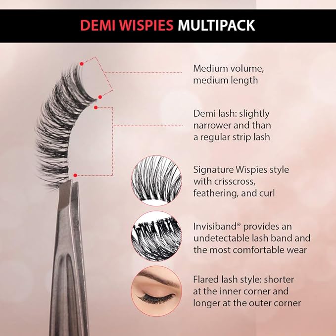 Ardell Demi Wispies False Eyelashes Multipack – Natural Lashes Wispy with Invisiband for Lightweight Comfort, 6 Pairs x 2 Pack