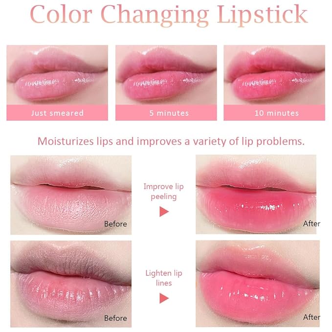 evpct 6Pcs Peach Strawberry Black Red Cherry Watermelon Blueberry Pineapple Tinted Lip Balms PH Lip Color Changing Lipstick Stain Set Queen for Women Girls Korean Mood Pink Lipstick Lip Tint Gloss