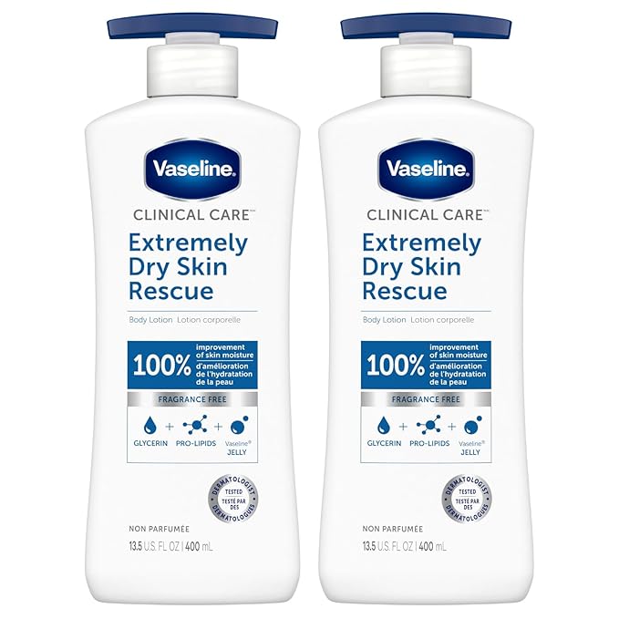 Vaseline Lotion for Dry Skin - Clinical Care, Extremely Dry Skin Rescue, Body Moisturizer, Fast-Absorbing Body Lotion for Women and Men with Glycerin, Hydrating Lipids, 13.5 Oz Ea (Pack of 2)