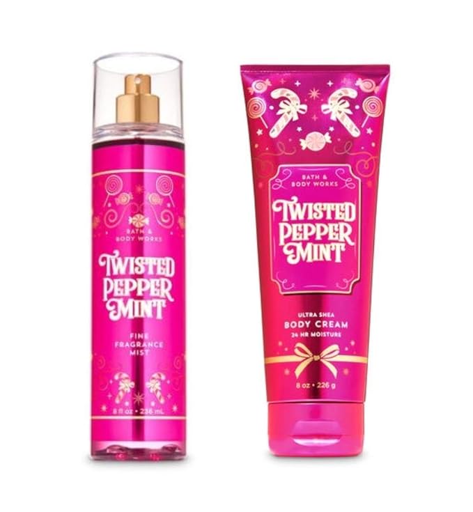 Bath and Body Works - Twisted Peppermint - Fine Fragrance Mist and Ultra Shea Body Cream - Full Size – Winter 2019