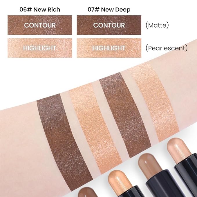 Kaely 2Pcs Cream Bronzer Highlighter Stick,Face Shaping Contouring Shades Makeup,06+07