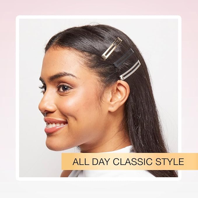 Scunci by Conair No-Slip Grip Stay Tight Barrettes - hair barrettes for women - hair accessories for women - hair clips - Gold, Black and Silver - 6 Count