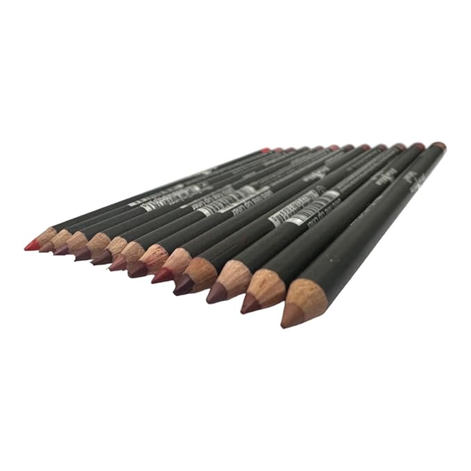 Italia Deluxe Lip Liner Ultra Fine Long-Lasting Pack of 12 and Max Makeup Cherimoya Ultra Fresh Clean Clear Lipgloss Set Variety Bundle (Colors may vary)