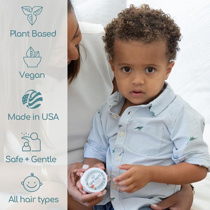 LANE & CO. Hair Paste - Plant-Based Styling Paste for Babies, Toddlers, Kids - Natural & Organic Formula, Safe & Non-Sticky, Tame Bed Head & Flyaway Hair, 2oz