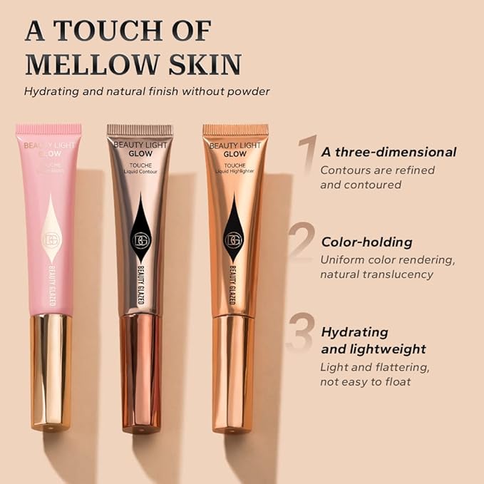 Liquid Contour+Highlighter Blush Stick+Liquid Blush Stick, Smooth Creamy (Contour+Blush#01+Highlighter #01)