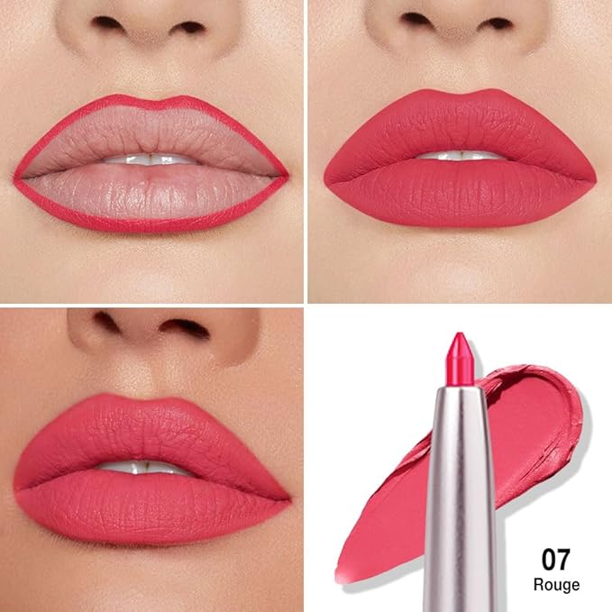 evpct Silky Lip Liner Pencil Retractable, Carmine Red Smooth Lip Liner Creamy Velvet Lipliner Long-Lasting for Korean Makeup Contouring Matte Lip High Pigmented Rich Colors Crayon Lipstick Pen 07