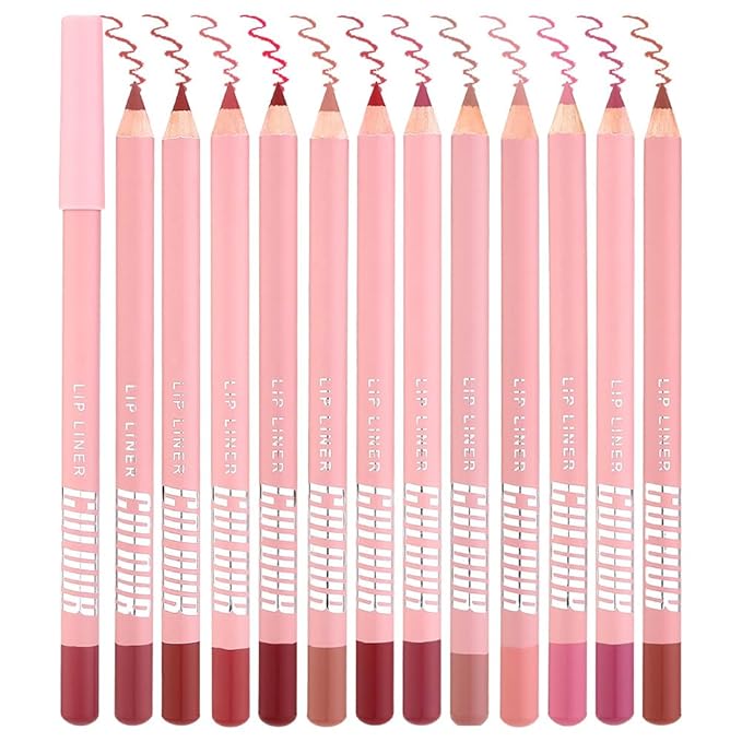 12 Pcs Natural Nude Brown Beige Colors Lip Liner Lipstick Pencils Set for Daily Makeup,Easy to Apply & Remove,Waterproof