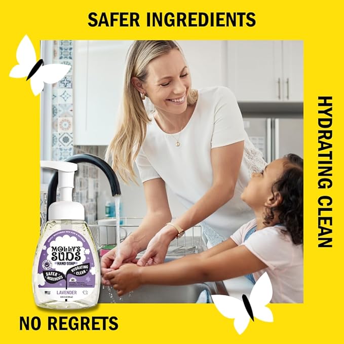 Molly's Suds Foaming Hand Soap - Made with Aloe and Coconut Oil | Moisturizing Hand Wash | Clean Ingredients, Infused with Essential Oils | Lavender - 8.25 Oz (Pack of 3)