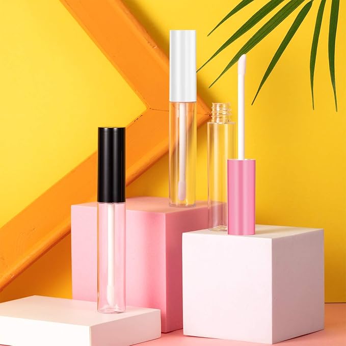 30 Piece Lip Gloss Tube 10 ml Empty Refillable Lip Balm Bottle Clear Plastic Gloss Container Reusable Lipstick Bottle with Rubber Insert for Lipstick(Pink, Black, White)
