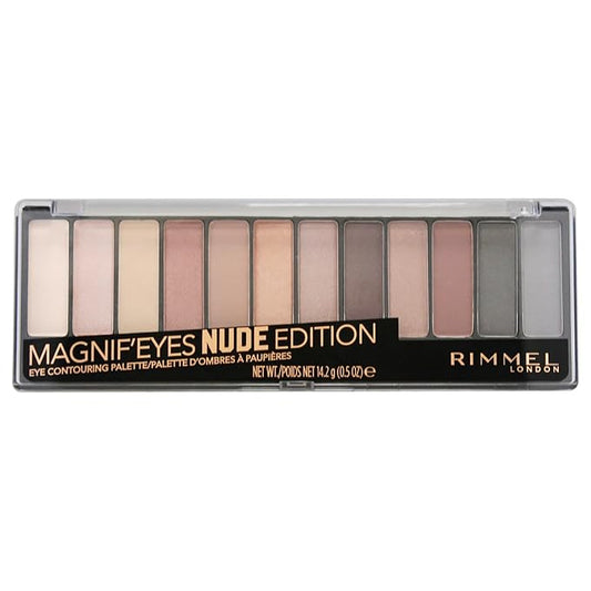 Rimmel London Magnif'Eyes Eyeshadow Palette, 12 Shades, Blendable Formula, Versatile, 001, Nude, 0.5oz