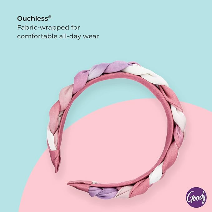 GOODY Ouchless Headband For All Hair Types - Watercolor, Pink - Comfort Fit for All-Day Wear - Beautiful Design for Instant Style - Pain-Free Hair Accessories for Women, Men, Boys & Girls