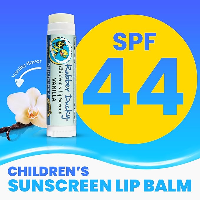 Rubber Ducky | Lip Sunscreen SPF 44, Vegan Lip Balm for Kids with Vitamin E, UV Lip Balm with SPF 44 for Sensitive Lips | Water Resistant, Untinted, Vanilla | Broad Spectrum Lip Protection Sunscreen