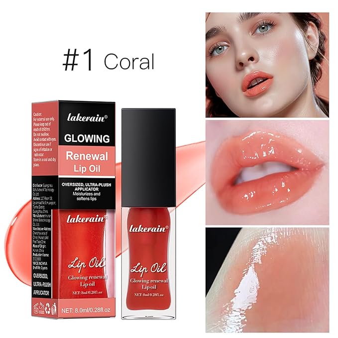 3 Colours Hydrating Lip Tinted Oil, Moisturizing Crystal Jelly Lip Gloss Ultra-Shiny Finish Soften & Smoothes Lips Texture Plumping Liquid Lipstick for Girls and Women