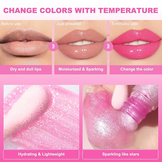 QrBxa 1 PCS Color Changing Lip Oil,Moisturizing Color Changing Lip Gloss,Non-sticky Nourishing Repairing Primer Lip Tint