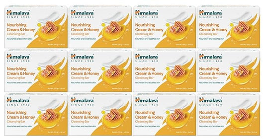 Himalaya Nourishing Cream & Honey Cleansing Bar, Face and Body Soap for Soft Skin, 4.41 oz, 12 Pack