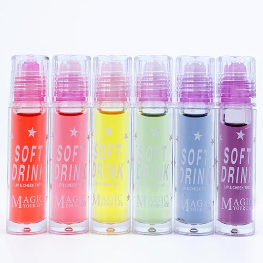 91 Bundle Magical Mood Color Changing Lip Tint Set of 6 Roll On Lipgloss Dewy Finish, Non-Sticky Finish, Water Tint Moisturizing Weightless Lip Care Makeup For Kids, Teens & Women