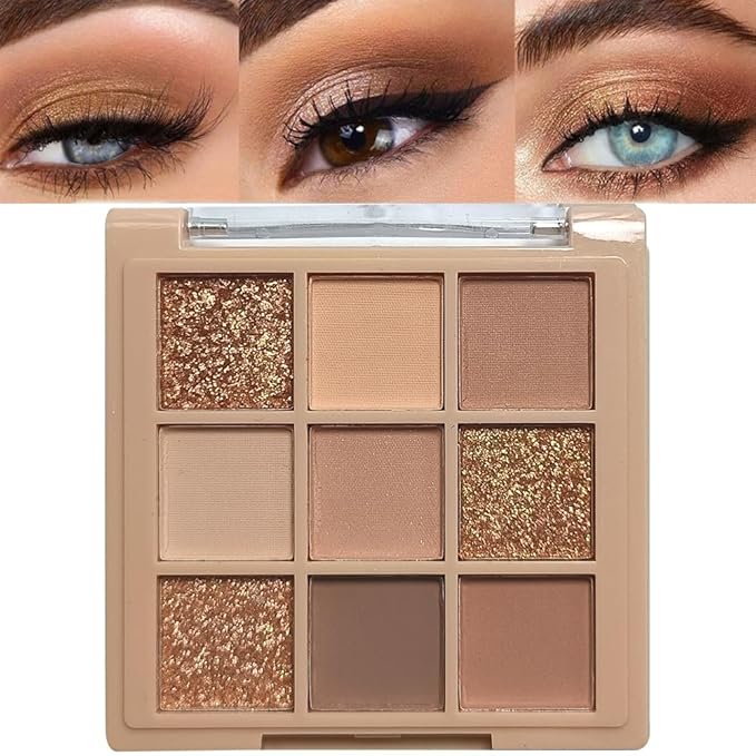 Eyeshadow Palette Makeup- 9 Colors Naked Eyeshadow Palette Matte Shimmer Korean Natural Eye Shadow palettes Highly Pigmented Naturing-Looking Long Lasting (#01)