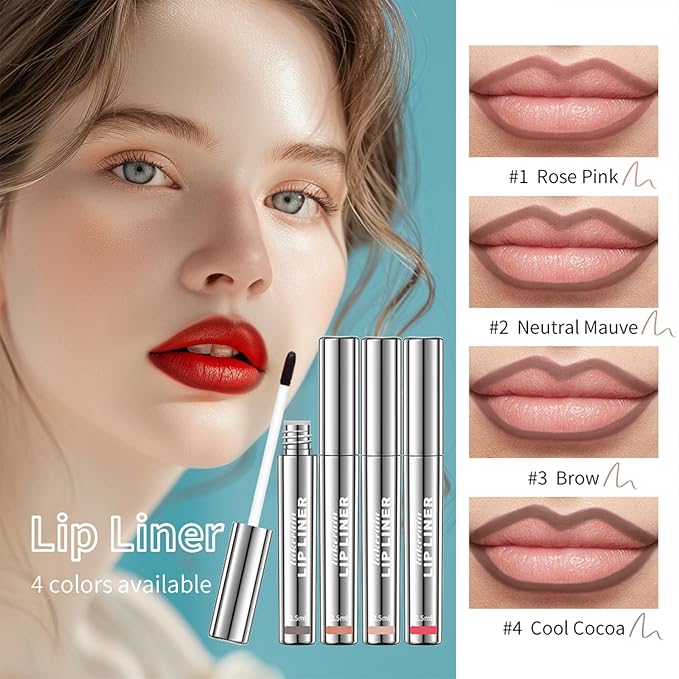 4Pcs Peel Off Lip Liner Stain - Long-Lasting, Smudge-Proof, Waterproof Nude Matte Lip Tint, Non-Fading Peel Off Lip Color, Effortless Precision & Full Coverage, Vegan & Cruelty-Free