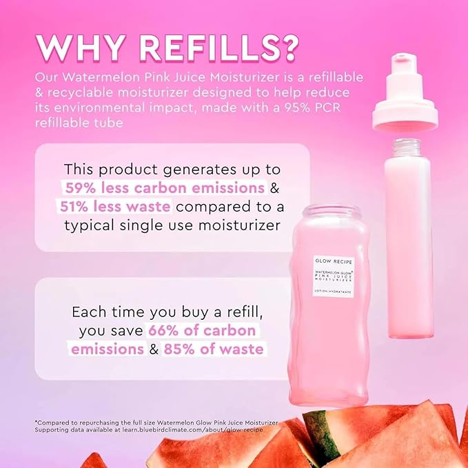Glow Recipe Refill Pink Juice Water Gel Face Moisturizer for Women, Men & Teens - Hydrating Hyaluronic Acid, Radiance Boosting, Non-Comedogenic, Oil-Free, Lasting Korean Skin Care for Oily Skin, 60ml