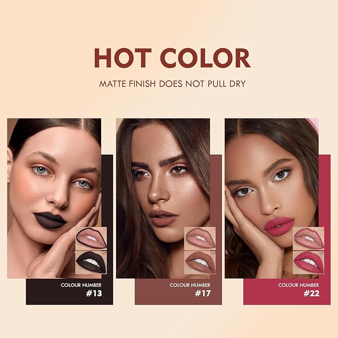 Lip Liner Set, 12Pcs Pure Natural Oak Brown Pink Red Series Lip Liners, Smooth and High Pigmented Lip Makeup Pencil