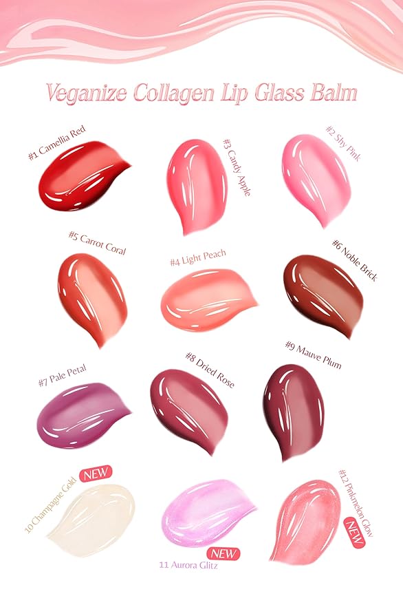 self beauty Veganize Collagen Lip Glass Balm - Hydrating Lip w/Hyaluronic Acid - Vegan Korean Lip Balm Moisturizing Lip Care – Lip Gloss Repair for Dry Cracked Lips 0.06 oz (#6 Noble Brick)