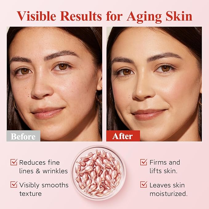 HKH Retinol Serum for Face - Anti Wrinkle Facial Serum with Vitamin C & Vitamin E, Vit A Capsule with Collagen for Women, Reduces Fine Lines, Firming Skin, Moisturise, Travel Friendly (38 ct)