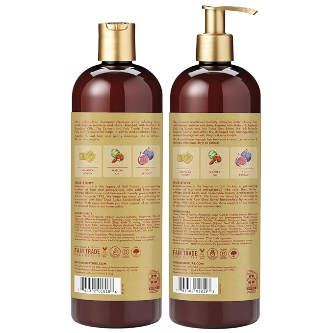 Shea Moisture Shampoo & Conditioner Set – Intensive Hydration Hair Care Formulas with Manuka Honey & Mafura Oil for Extra Dry, Damaged Hair, 24 Oz Ea