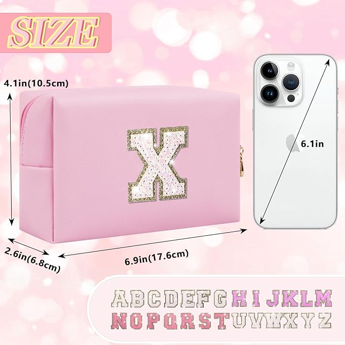 Initial letter patch makeup bag,