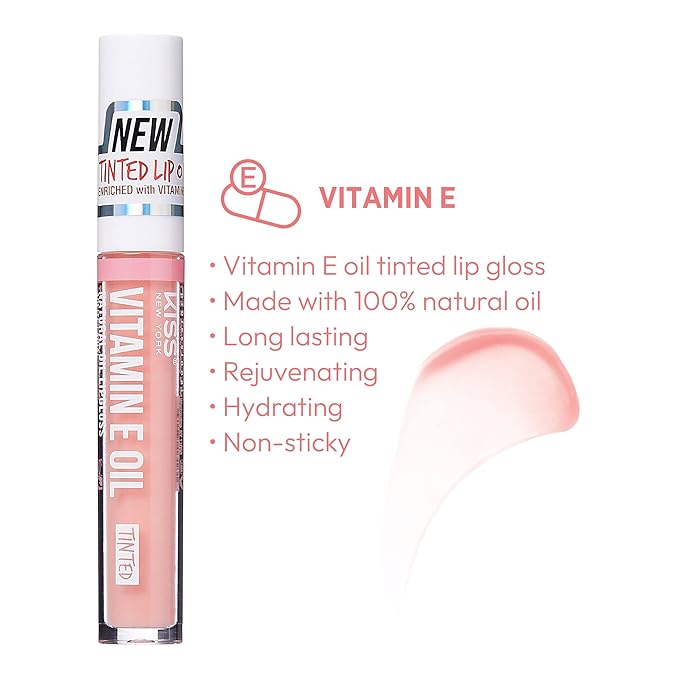 KISS New York 3 PACK Lip Oil Gloss, Hydrating Non-Sticky Lip Oil, 100% Natural Oil, Lightweight, Moisturizing, Nourishing (Rosegold & Cocoa Butter & Vitamin E)