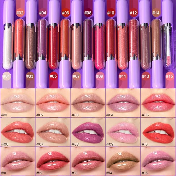 Glitter Liquid Lip Gloss,Plum Shimmer Lipstick, Waterproof Shimmer Lip Stain Lip Glaze, High Shine Long Lasting Shiny Lip Color Makeup 08#
