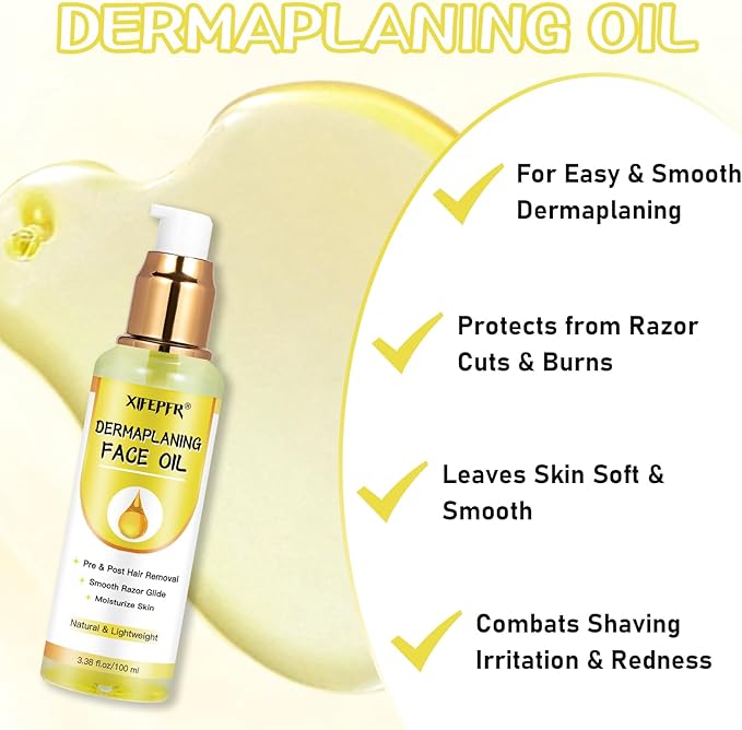 Dermaplaning Kit, Dermaplane Oil with Dermaplaning Tools, Shave Oil for Women, Softens Area Pre Shave & After Shave, Use with Face Razor, Face Shaver, Eyebrow Razor, Microblade